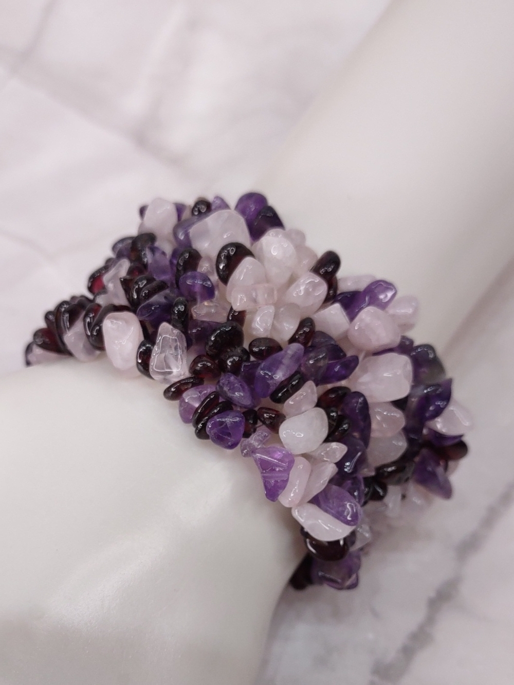 Artisan Crafted Amethyst/Rose Quartz/Garnet Stretch Bracelet